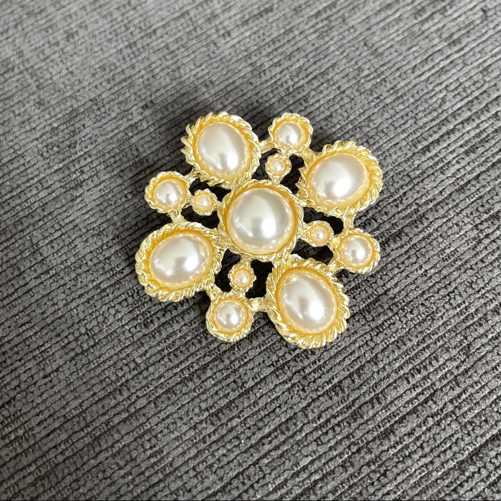 Faux Pearl with Gold Brooch